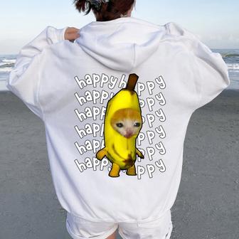 Feliz Plátano Gato Meme Bananacat Feliz Gatito Amantes De Gatos Meme Women Oversized Hoodie Back Print - Regaloses