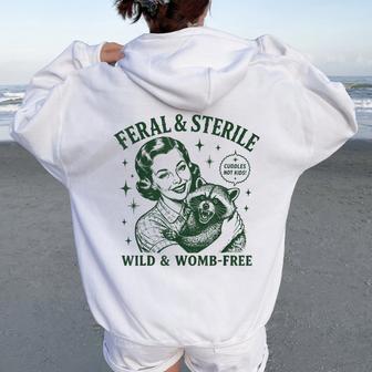 Feral And Sterile Raccoon Vintage Woman Hysterectomy Women Oversized Hoodie Back Print - Thegiftio UK