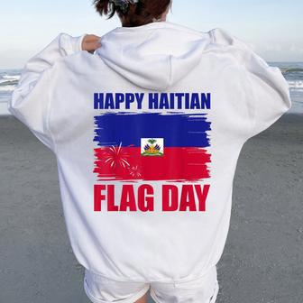 Fireworks Happy Haitian Flag Day Haiti Pride Kids Women Oversized Hoodie Back Print | Mazezy