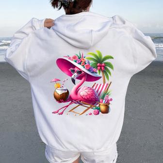 Flamingo Pink Palm Tree Tropical Beach Summer Vacation Women Women Oversized Hoodie Back Print - Thegiftio UK