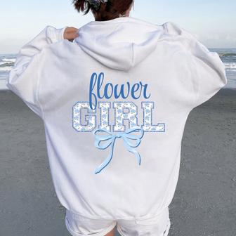 Flower Girl Blue Bow Coquette Floral Matching Bridal Party Women Oversized Hoodie Back Print - Thegiftio UK