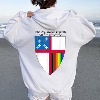 Episcopal Church Shield With 8 Colours Rainbow Pride Women Oversized Hoodie Back Print - Thegiftio UK