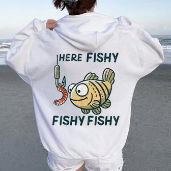 Fishing Fish Hook Cute Boys Kids Men Women Oversized Hoodie Back Print - Thegiftio UK