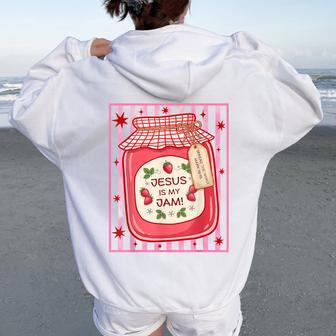 Jesus Is My Jam Cute Christian Strawberry Girly Women Oversized Hoodie Back Print - Thegiftio UK