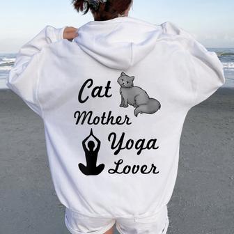 Gato Madre Yoga Amante Lindo Gatos Mamá Regalo Es Yogi Top Cuello Women Oversized Hoodie Back Print - Regaloses