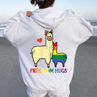 Gay Free Mom Hugs Llama Rainbow Pride Flag Lgbtq Mama Women Women Oversized Hoodie Back Print - Thegiftio UK