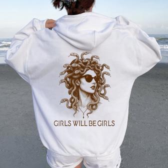 Girls Will Be Girls Feminist Medusa Feminism Greek Mythology Women Oversized Hoodie Back Print - Thegiftio