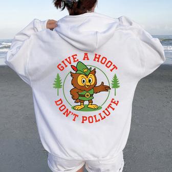 Give A Hoot Retro Owl Nature Conservation Women Oversized Hoodie Back Print | Seseable UK