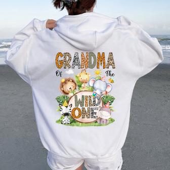 Grandma Of The Wild One 1St Birthday Safari Jungle Woodland Women Oversized Hoodie Back Print - Thegiftio UK