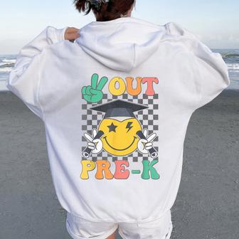Groovy Peace Out Pre-K Last Day Of School Prek Graduation Women Oversized Hoodie Back Print - Thegiftio UK