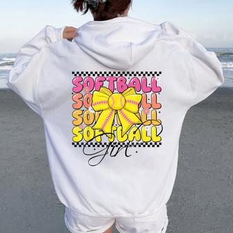 Groovy Softball Girl Coquette Bow Softball For & Girls Women Oversized Hoodie Back Print - Thegiftio UK