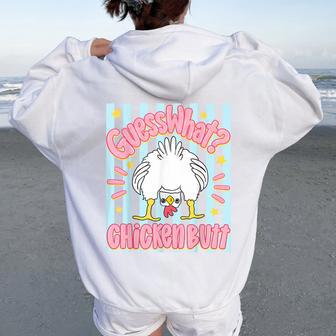 Guess What Chicken Butt Cute Stripes Chicken Meme Women Oversized Hoodie Back Print - Thegiftio UK