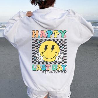 Happy Checkered Last Day Of School Teacher Student Kids Women Oversized Hoodie Back Print - Thegiftio UK