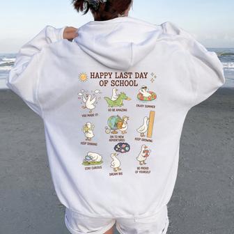Happy Last Day Of School Goose Teacher Graduation Women Oversized Hoodie Back Print - Thegiftio UK