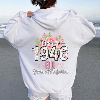 Hecho En 1946 Regalos Florales De 80 Cumpleaños Para Es De 80 Años Women Oversized Hoodie Back Print - Regaloses