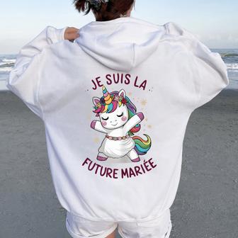 Jeuis La Future Mariée Mariage Licorne Sweat à capuche oversize pour femme avec imprimé dans le dos - Cadeauxyz