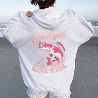 Just A Girl Keeping It Reel Fishing Fisher Girl Women Oversized Hoodie Back Print - Thegiftio UK