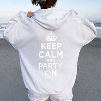 Keep Calm And Party On Pink Women Oversized Hoodie Back Print | Mazezy