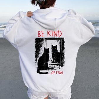 Be Kind Of Feral Black Cat Mirror Goth Aesthetic Women Oversized Hoodie Back Print - Thegiftio UK