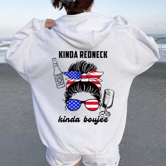 Kinda Redneck Kinda Boujee Messy Bun America Girl Women Oversized Hoodie Back Print - Thegiftio UK