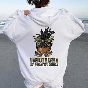 Loc'd Hair Messy Bun Black Woman Girl Camo Unbothered Women Oversized Hoodie Back Print - Thegiftio UK