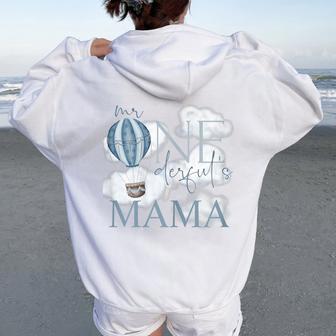 Mama Of Mr Onederful Hot Air Balloon Blue 1St Birthday Boy Women Oversized Hoodie Back Print - Thegiftio UK