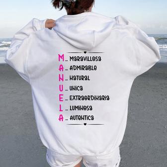 Manuela Regalo Personalizado Nombre Manuela Chica Cuello Women Oversized Hoodie Back Print - Regaloses