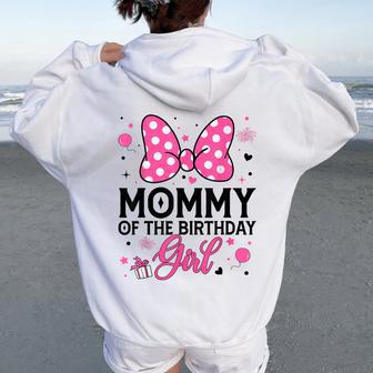 Mommy Of The Birthday Girl Cute Pink Bow Family Matching Women Oversized Hoodie Back Print - Thegiftio UK