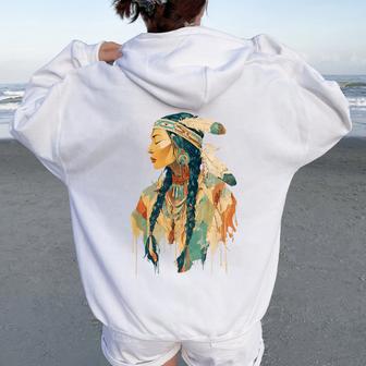 Native American Indian Tribal Woman Spirit Warrior Feather Women Oversized Hoodie Back Print - Thegiftio UK