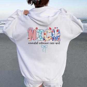 Nicu Nurse 4Th Of July Neonatal Intensive Care Unit Summer Women Oversized Hoodie Back Print - Thegiftio UK