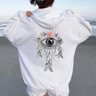 Ojo Geométrico Con Flores Boho Gráfico Cuello Women Oversized Hoodie Back Print - Regaloses