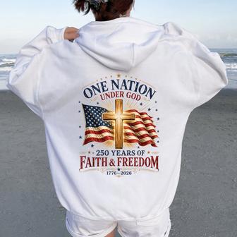 One Nation Under God Christian Patriotic 250Th Anniversary Women Oversized Hoodie Back Print - Thegiftio UK