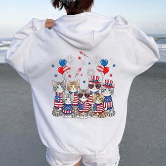 Patriotic Cats American Flag 4Th Of July Girls Cat Women Oversized Hoodie Back Print - Thegiftio