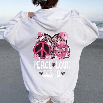 Peace Love Disco Outfit Leopard Print Girls 70S Disco Women Oversized Hoodie Back Print - Thegiftio UK
