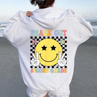 Peace Out Second Grade Graduation Smile Face Last Day School Women Oversized Hoodie Back Print - Thegiftio