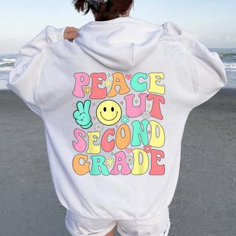 Peace Out Second Grade Groovy 2Nd Grade Last Day Of School Women Oversized Hoodie Back Print - Thegiftio UK