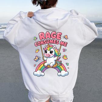 Rage Consumes Me Sarcastic Unicorn Girls Women Oversized Hoodie Back Print - Thegiftio UK