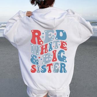 Red White And Big Sister Gender Reveal Family Matching Women Oversized Hoodie Back Print - Thegiftio UK