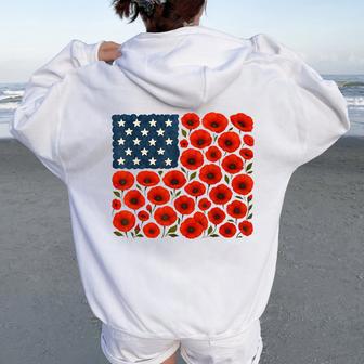 Retro Flower Usa Flag Boho 4Th Of July American Flag Women Women Oversized Hoodie Back Print - Thegiftio UK