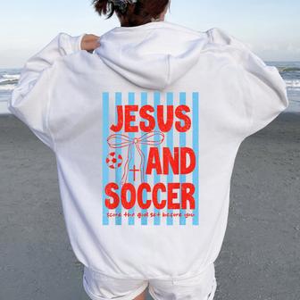Retro Preepy Jesus And Soccer Reglious Man Boy Girl Women Oversized Hoodie Back Print - Thegiftio UK