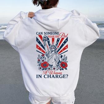 Retro Can Someone Please Just Put A Woman In Charge Women Oversized Hoodie Back Print - Thegiftio UK
