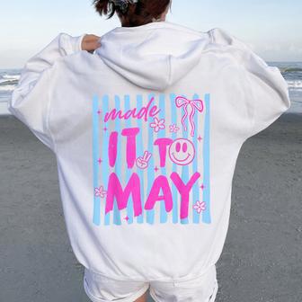 Retro Stripes Last Day Of School Teacher Made It To May Women Oversized Hoodie Back Print | Mazezy