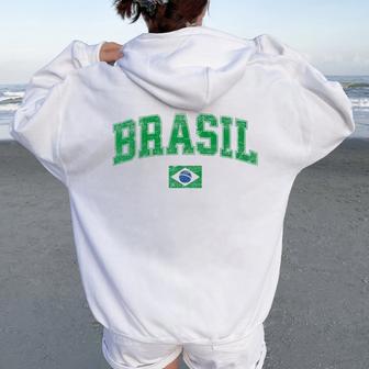 Retro Vintage Brasil Kids Flag Of Brazil Women Oversized Hoodie Back Print - Thegiftio UK