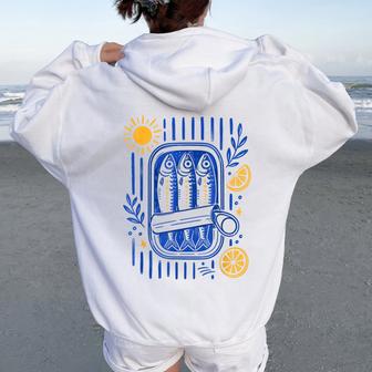 Sardine Fisherman Fish Coastal Graphic Summer Vacation Women Oversized Hoodie Back Print - Thegiftio UK
