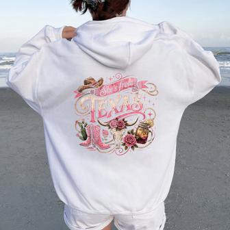 She’S From Texas Vintage Cowgirl Pink Western Graphic Women Women Oversized Hoodie Back Print - Thegiftio UK