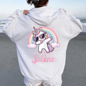 Solène Cadeau Prénom Personnalisé Fille Licorne Sweat à capuche oversize pour femme avec imprimé dans le dos - Cadeauxyz