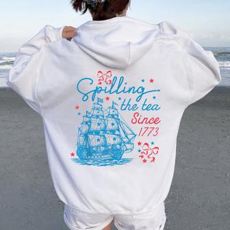 Spilling The Tea Since 1773 4Th Of July Kids Women Oversized Hoodie Back Print - Thegiftio UK