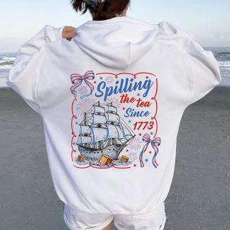 Spilling The Tea Since 1773 Vintage Us History Teacher Women Oversized Hoodie Back Print - Thegiftio UK