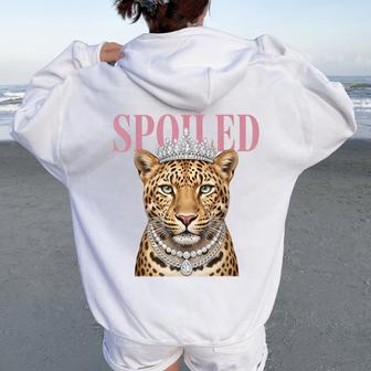 Spoiled Leopard Jeweled Crown Saying Quote Women Women Oversized Hoodie Back Print - Thegiftio UK