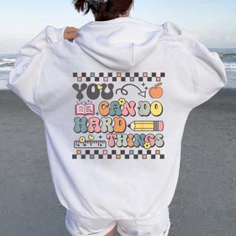 State Testing Test Day Teacher You Can Do Hard Things Women Oversized Hoodie Back Print - Thegiftio UK